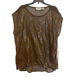 RD Style Brown Sequin Mesh Scoopneck Top Womens Medium Lightweight Partywear